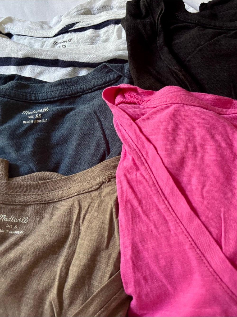 Madewell V Neck Mix in Hot Pink, Black, Navy, Brown & White Stripe
